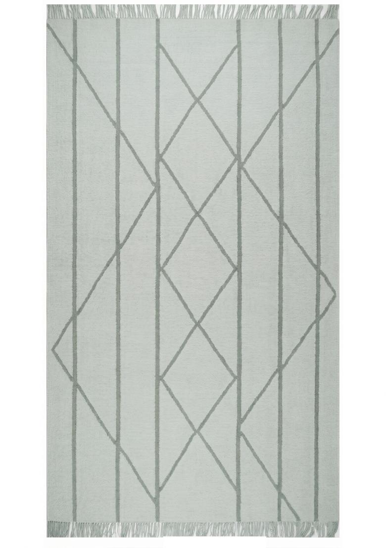 Saffron Rugs Flat Woven Sage Green Geometric Moroccan Rectangular Wool Area Rug - Indya