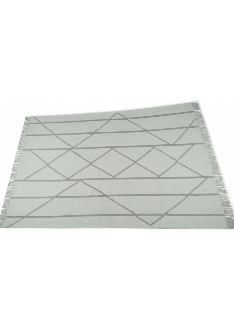 Saffron Rugs Flat Woven Sage Green Geometric Moroccan Rectangular Wool Area Rug - Indya