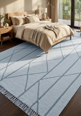 Saffron Rugs Flat Woven Light Blue Geometric Moroccan Rectangular Wool Area Rug