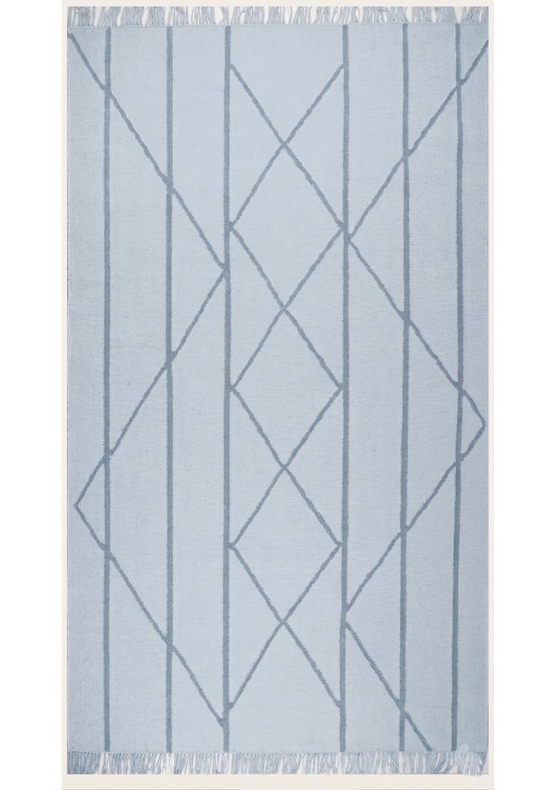 Saffron Rugs Flat Woven Light Blue Geometric Moroccan Rectangular Wool Area Rug - Indya