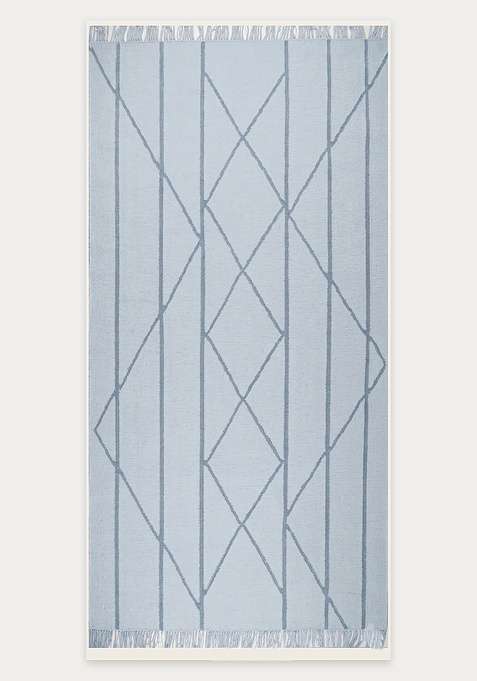 100% Wool Handmade Light Blue Rug | Moroccan Geometric Flat Weave Reversible Carpet For Living Room