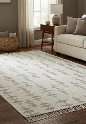 Saffron Rugs Flat Woven Ivory Grey Geometric Bohemian Rectangular Wool Area Rug