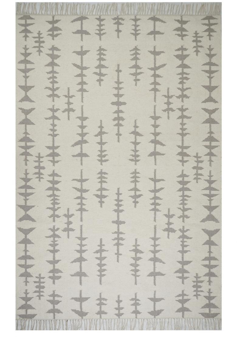 Saffron Rugs Flat Woven Ivory Grey Geometric Bohemian Rectangular Wool Area Rug - Indya