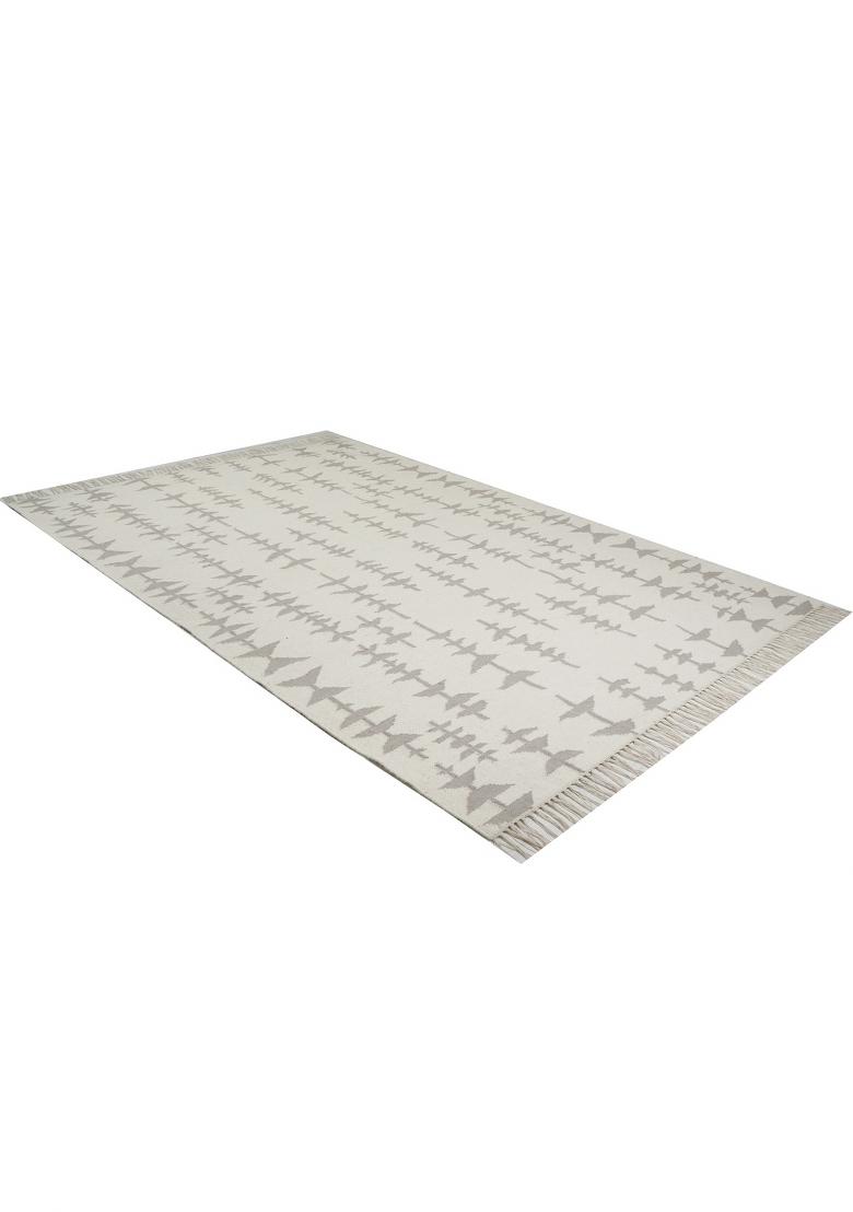 Saffron Rugs Flat Woven Ivory Grey Geometric Bohemian Rectangular Wool Area Rug - Indya