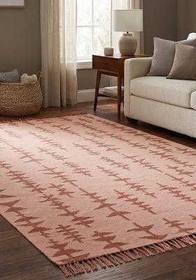Saffron Rugs Flat Woven Blush Pink Geometric Bohemian Rectangular Wool Area Rug