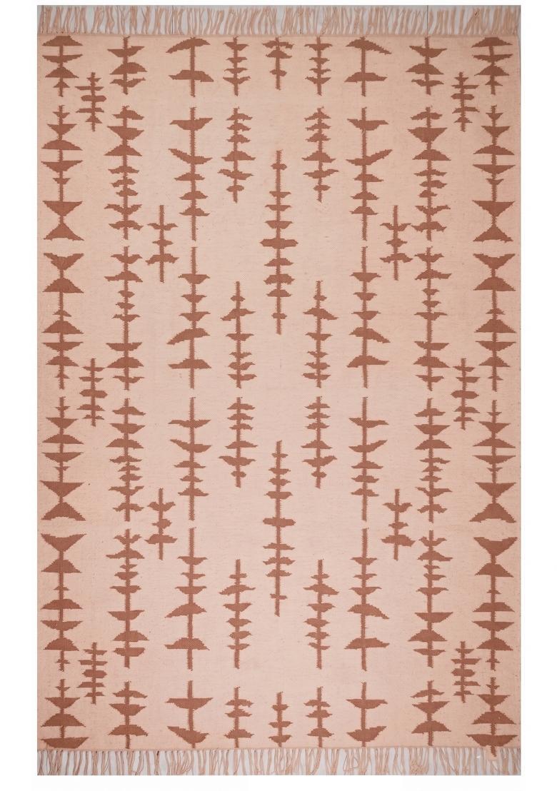 Saffron Rugs Flat Woven Blush Pink Geometric Bohemian Rectangular Wool Area Rug - Indya