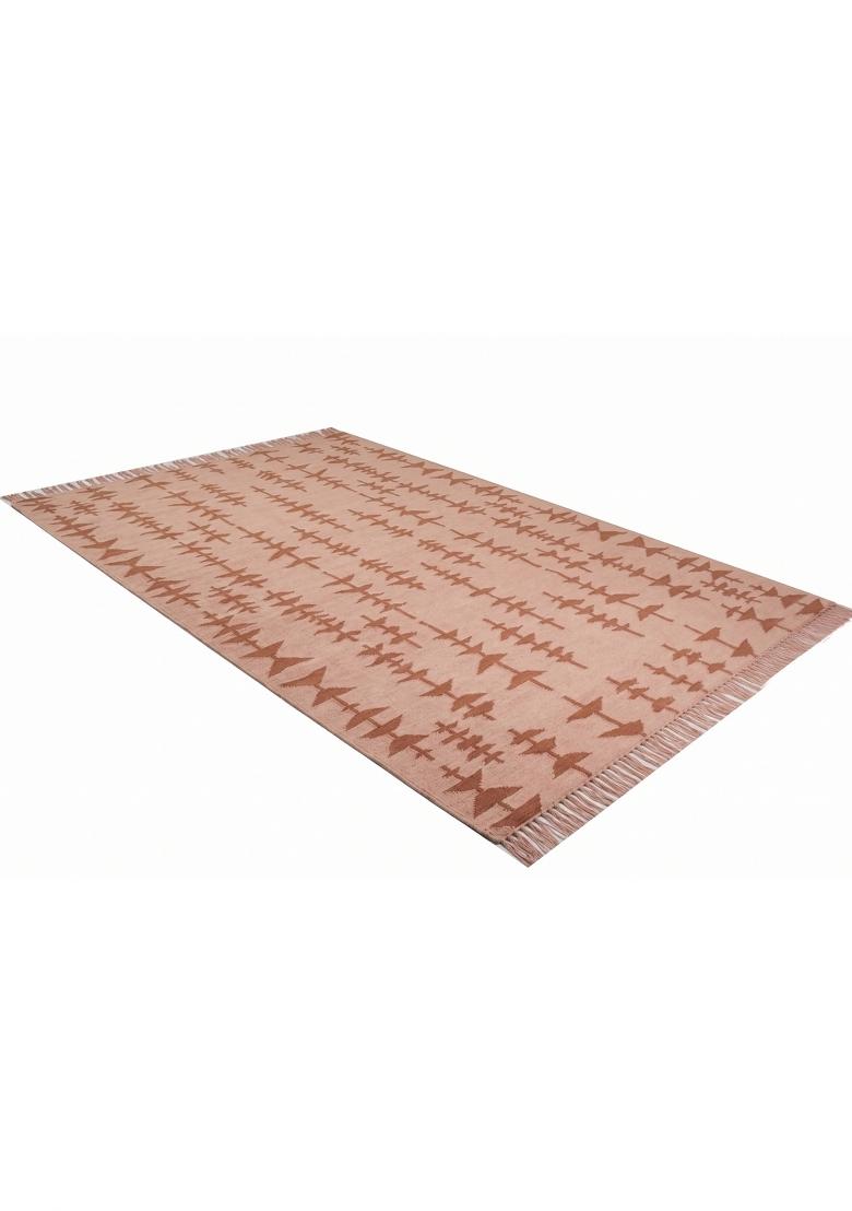 Saffron Rugs Flat Woven Blush Pink Geometric Bohemian Rectangular Wool Area Rug - Indya