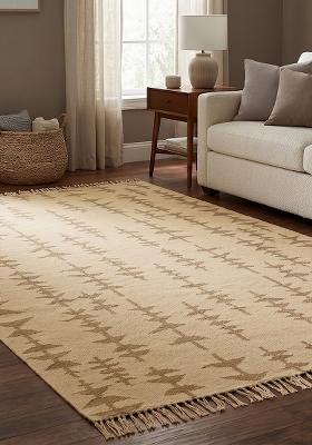Saffron Rugs Flat Woven Cream Gold Geometric Bohemian Rectangular Wool Area Rug