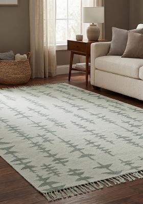 Saffron Rugs Flat Woven Sage Green Geometric Bohemian Rectangular Wool Area Rug