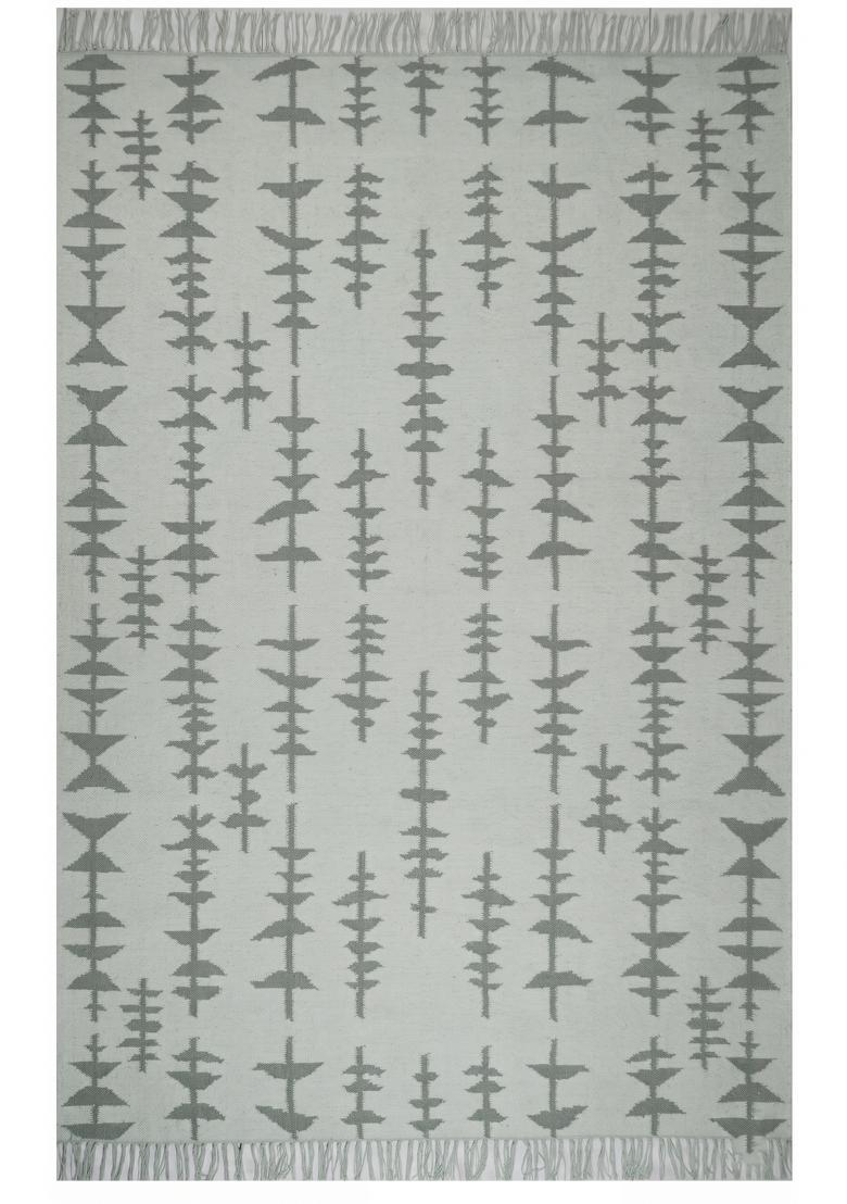 Saffron Rugs Flat Woven Sage Green Geometric Bohemian Rectangular Wool Area Rug - Indya