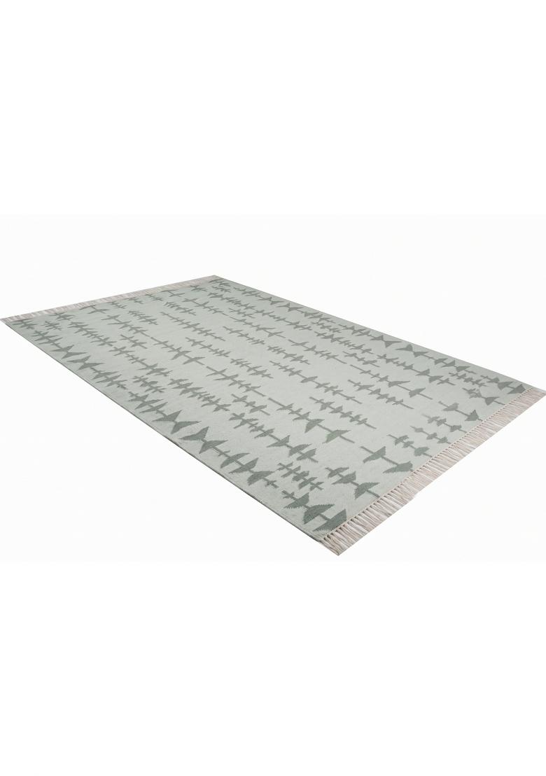 Saffron Rugs Flat Woven Sage Green Geometric Bohemian Rectangular Wool Area Rug - Indya