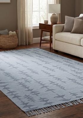 Saffron Rugs Flat Woven Light Blue Grey Geometric Bohemian Rectangular Wool Area Rug