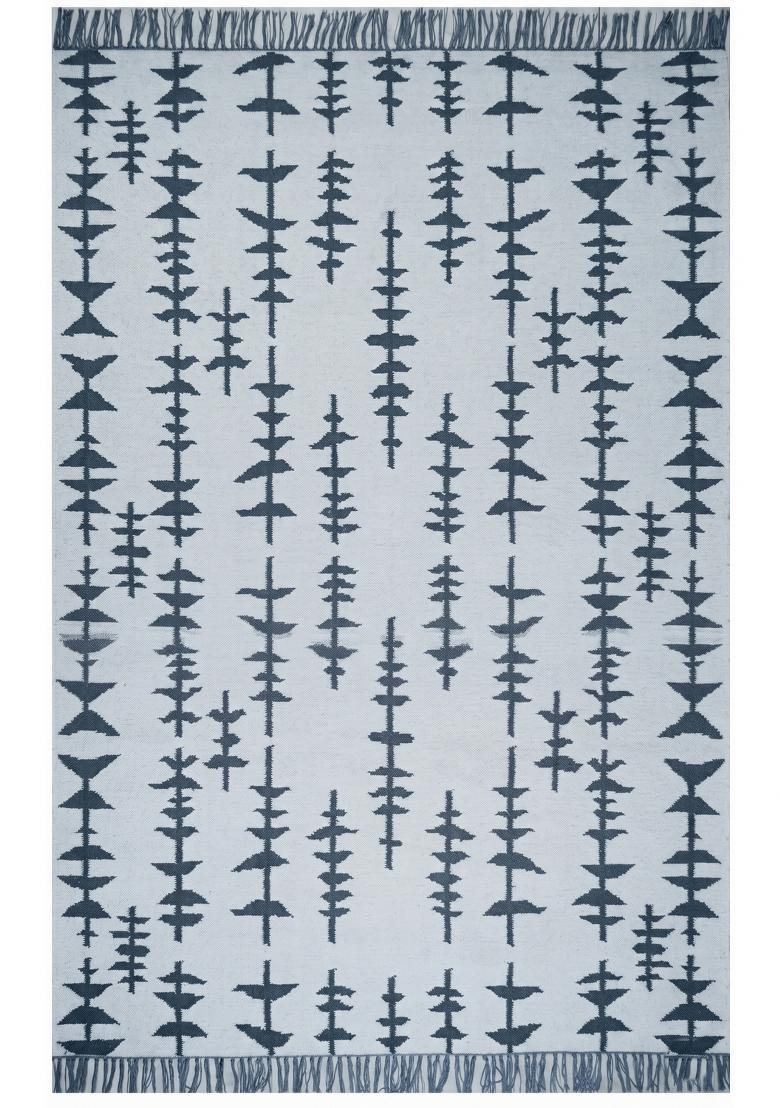 Saffron Rugs Flat Woven Light Blue Grey Geometric Bohemian Rectangular Wool Area Rug - Indya
