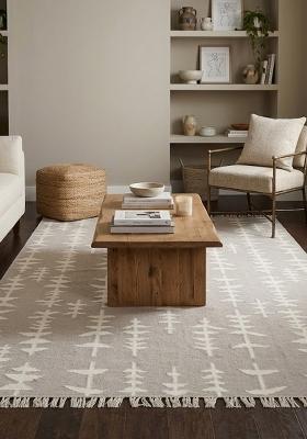 Saffron Rugs Flat Woven Light Grey Geometric Bohemian Rectangular Wool Area Rug