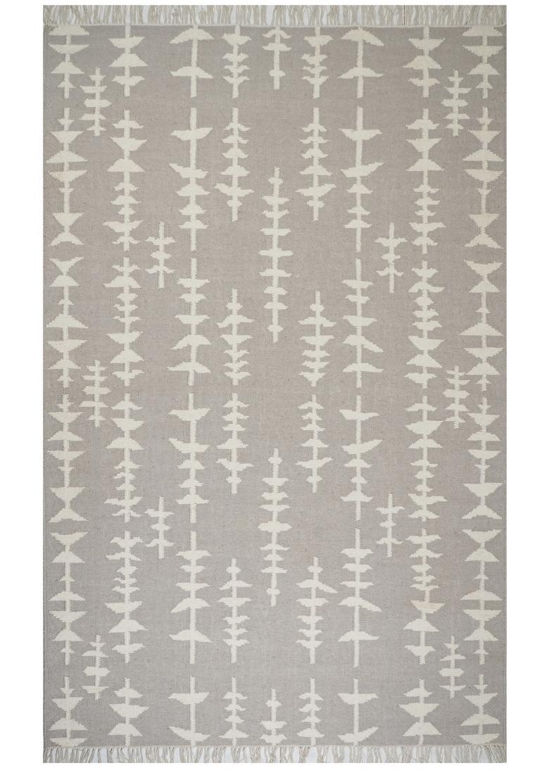 Saffron Rugs Flat Woven Light Grey Geometric Bohemian Rectangular Wool Area Rug - Indya