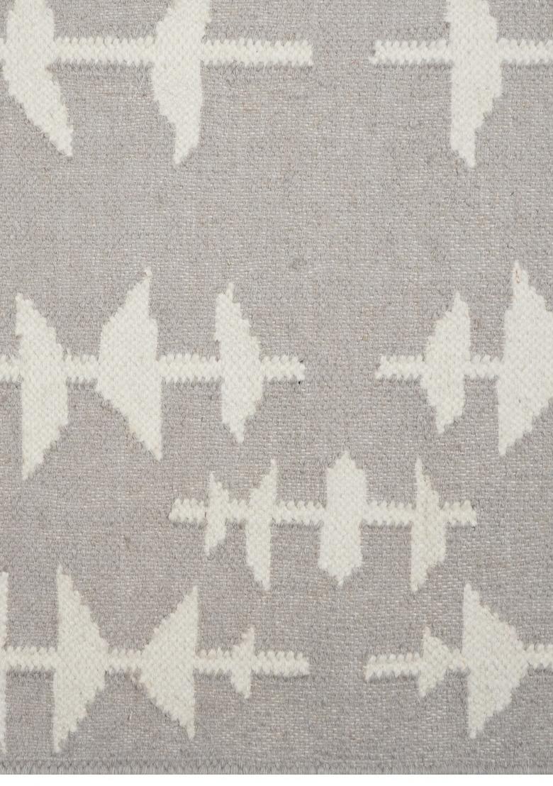 Saffron Rugs Flat Woven Light Grey Geometric Bohemian Rectangular Wool Area Rug - Indya