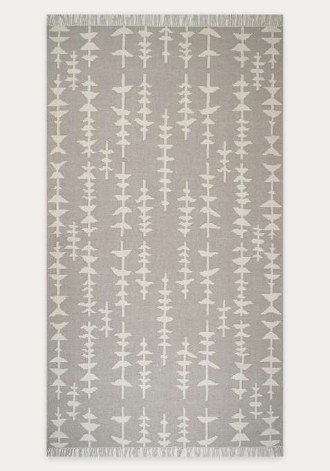 100% Wool Handmade Light Grey Rug | Bohemian Geometric Flat Weave Reversible Carpet For Living Room