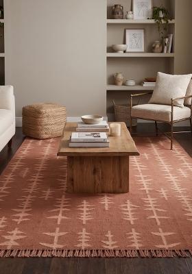 Saffron Rugs Flat Woven Terracotta Geometric Bohemian Rectangular Wool Area Rug