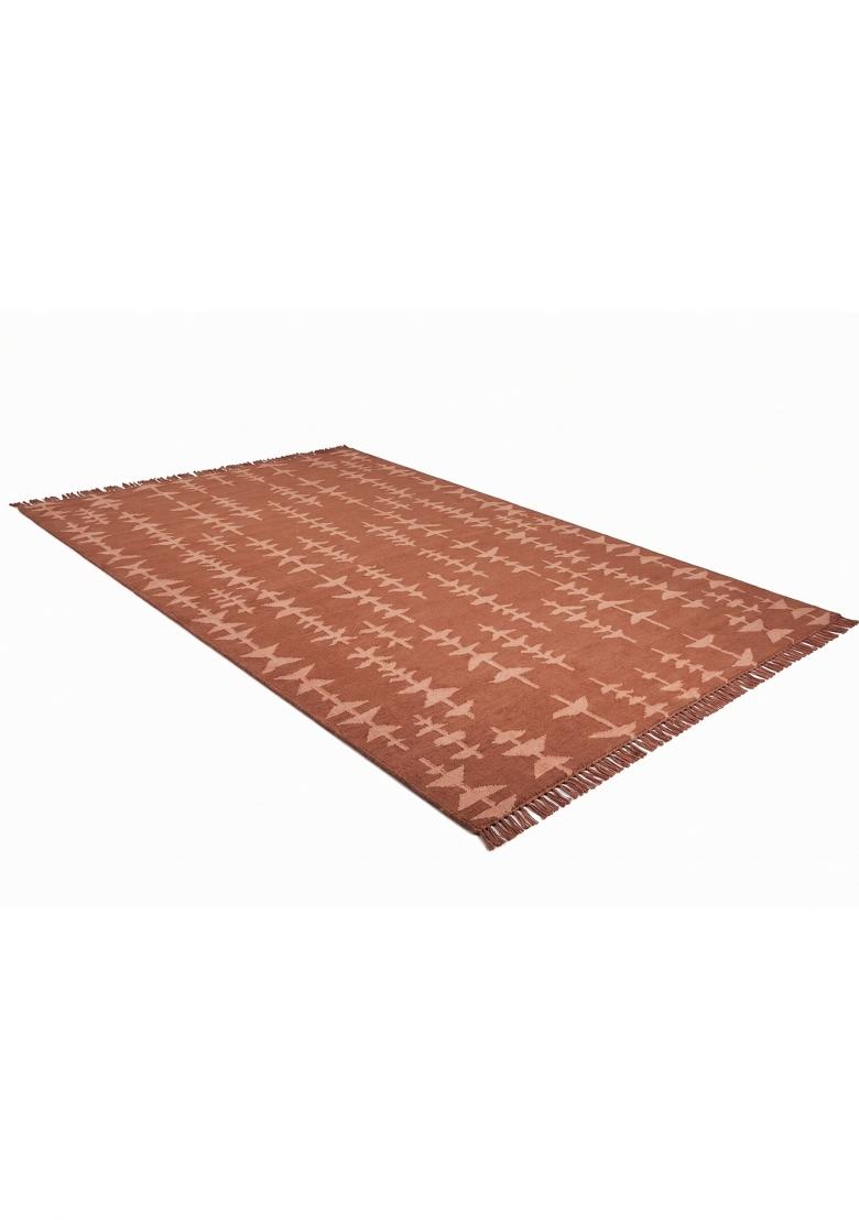 Saffron Rugs Flat Woven Terracotta Geometric Bohemian Rectangular Wool Area Rug - Indya