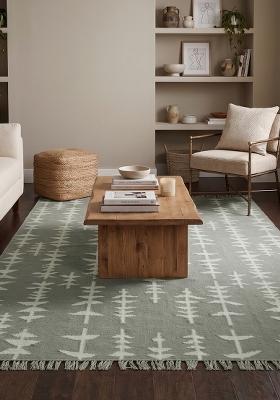 Saffron Rugs Flat Woven Sage Green Geometric Bohemian Rectangular Wool Area Rug