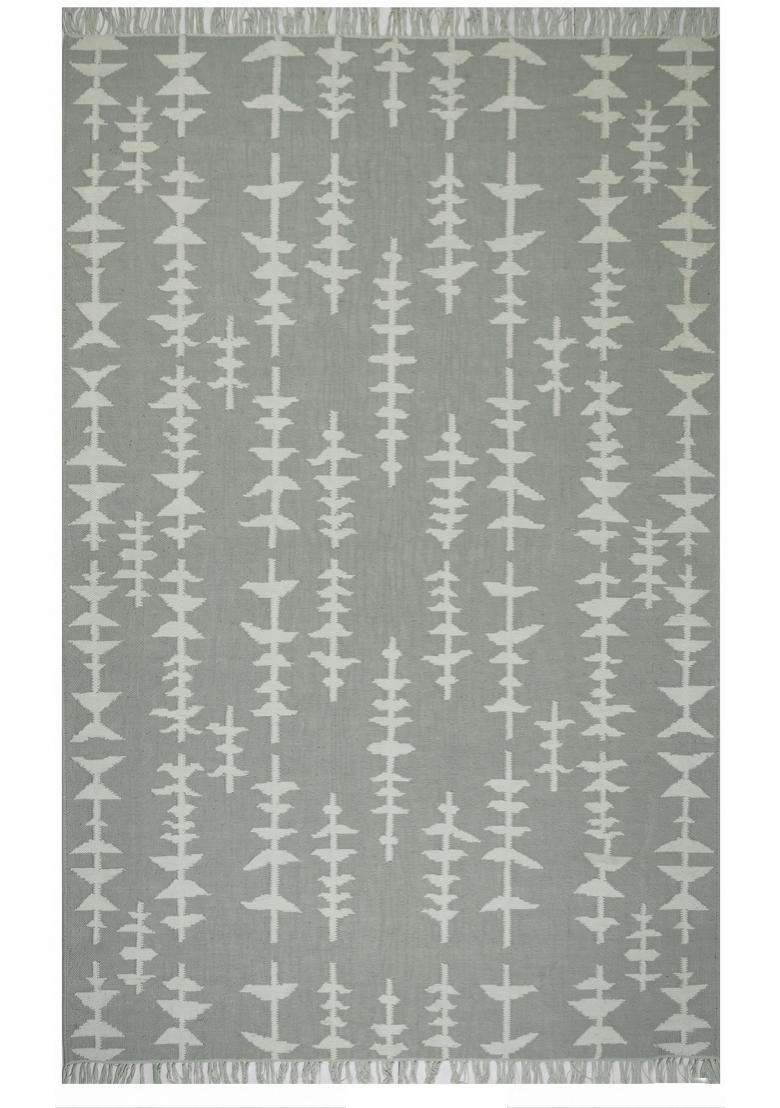 Saffron Rugs Flat Woven Sage Green Geometric Bohemian Rectangular Wool Area Rug - Indya