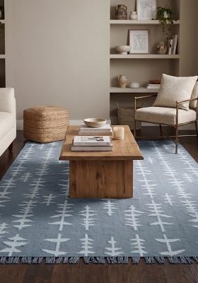 Saffron Rugs Flat Woven Steel Blue Geometric Bohemian Rectangular Wool Area Rug
