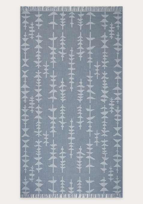100% Wool Handmade Steel Blue Rug | Bohemian Geometric Flat Weave Reversible Carpet For Living Room