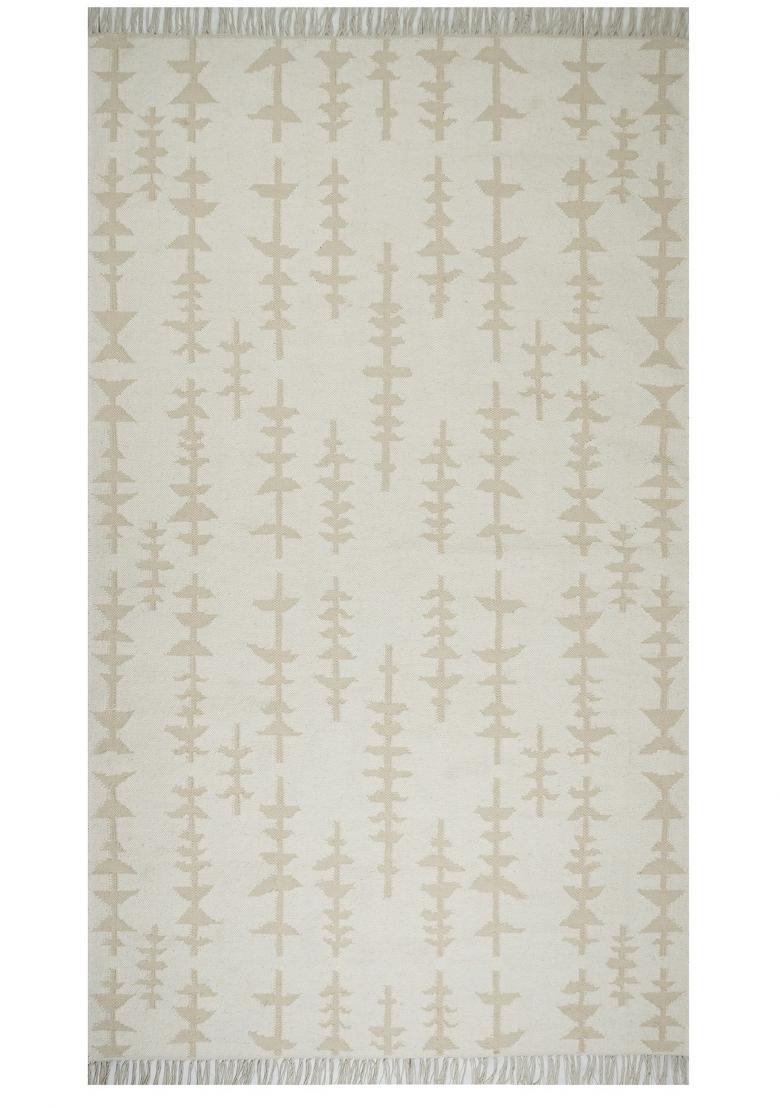 Saffron Rugs Flat Woven Cream Ivory Geometric Boho Rectangular Wool Area Rug - Indya
