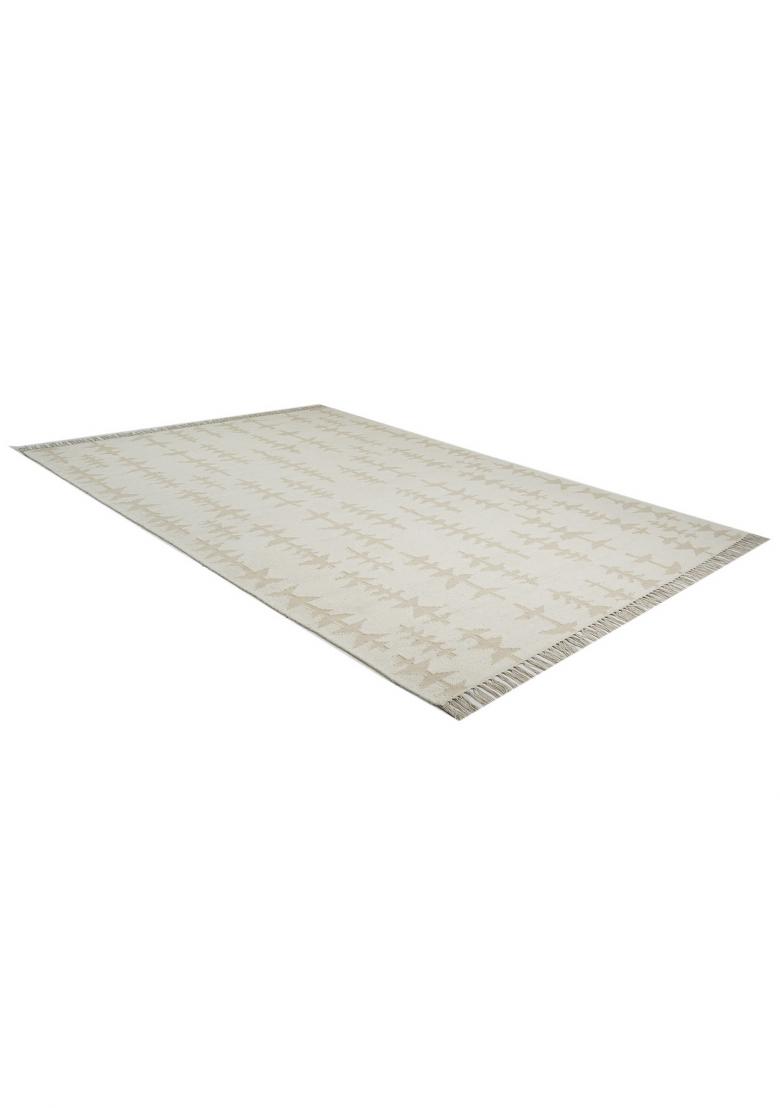 Saffron Rugs Flat Woven Cream Ivory Geometric Boho Rectangular Wool Area Rug - Indya