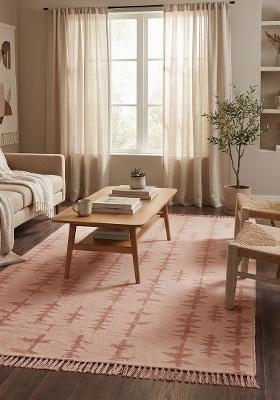 Saffron Rugs Flat Woven Blush Pink Geometric Boho Rectangular Wool Area Rug