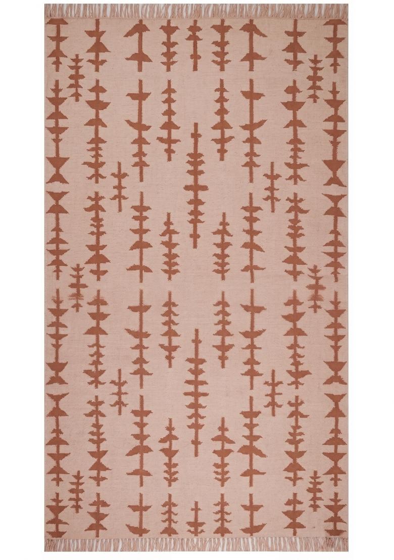 Saffron Rugs Flat Woven Blush Pink Geometric Boho Rectangular Wool Area Rug - Indya
