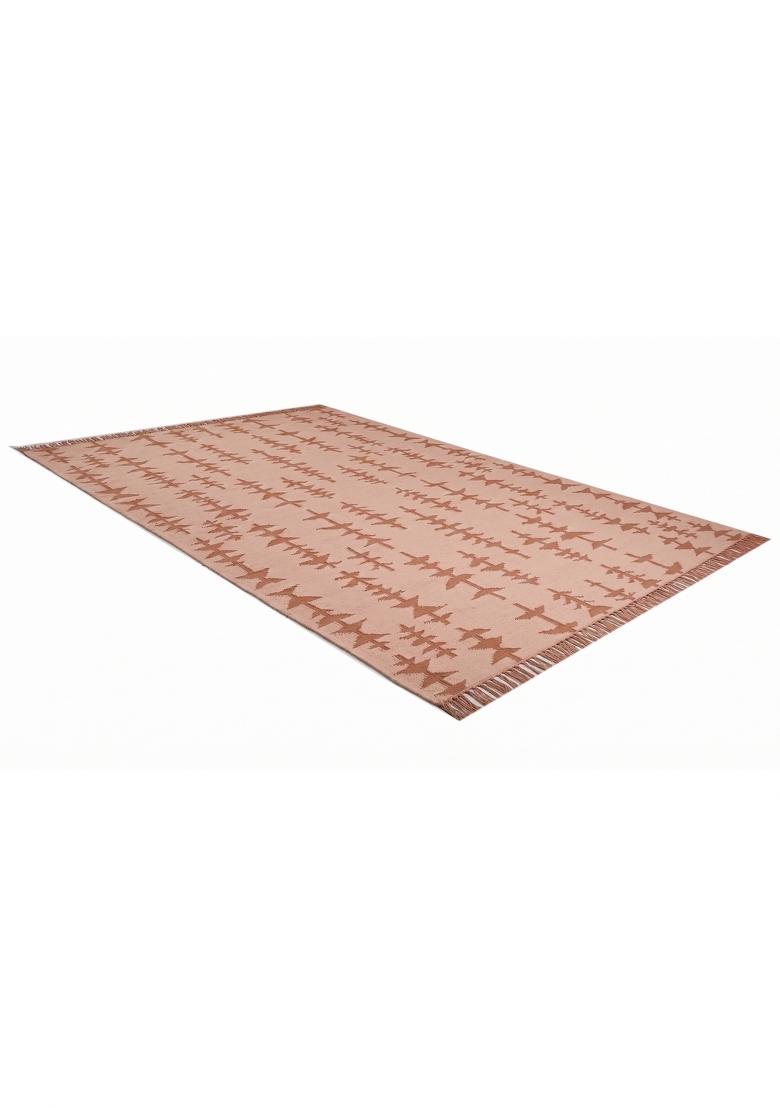 Saffron Rugs Flat Woven Blush Pink Geometric Boho Rectangular Wool Area Rug - Indya