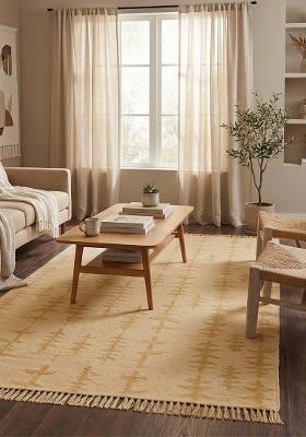 Saffron Rugs Flat Woven Beige Gold Geometric Boho Rectangular Wool Area Rug