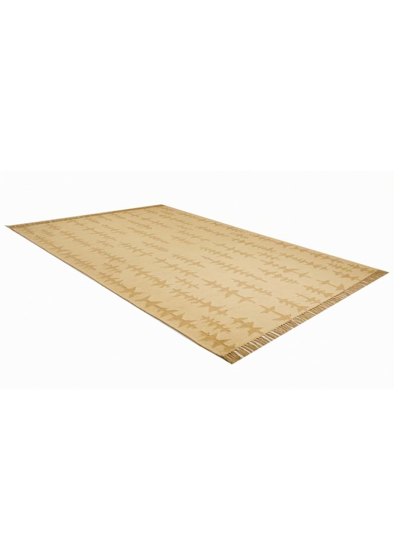 Saffron Rugs Flat Woven Beige Gold Geometric Boho Rectangular Wool Area Rug - Indya
