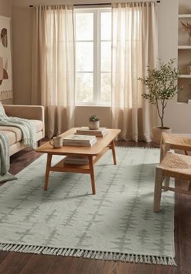 Saffron Rugs Flat Woven Sage Green Geometric Boho Rectangular Wool Area Rug