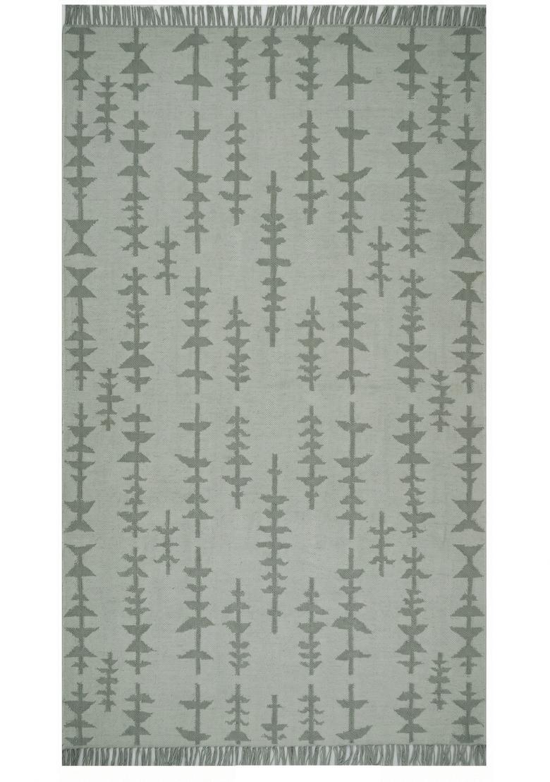 Saffron Rugs Flat Woven Sage Green Geometric Boho Rectangular Wool Area Rug - Indya