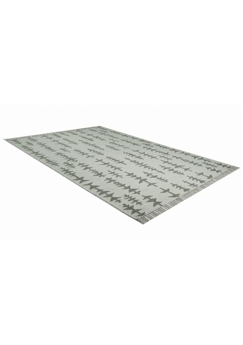 Saffron Rugs Flat Woven Sage Green Geometric Boho Rectangular Wool Area Rug - Indya