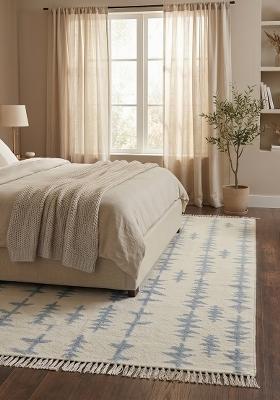 Saffron Rugs Flat Woven Light Blue Geometric Boho Rectangular Wool Area Rug