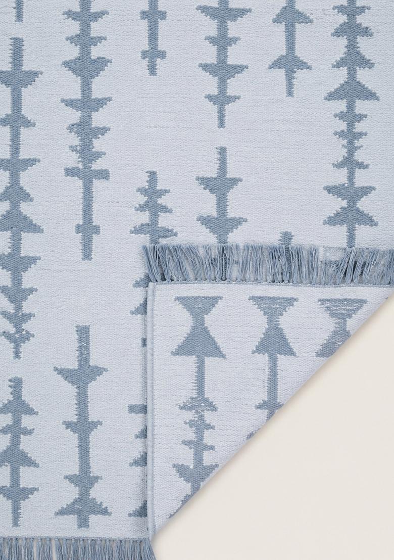 Saffron Rugs Flat Woven Light Blue Geometric Boho Rectangular Wool Area Rug - Indya