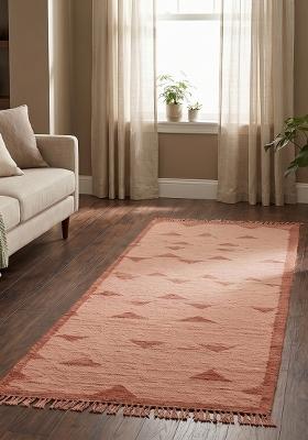 Saffron Rugs Flat Woven Blush Pink Geometric Bohemian Rectangular Wool Area Rug
