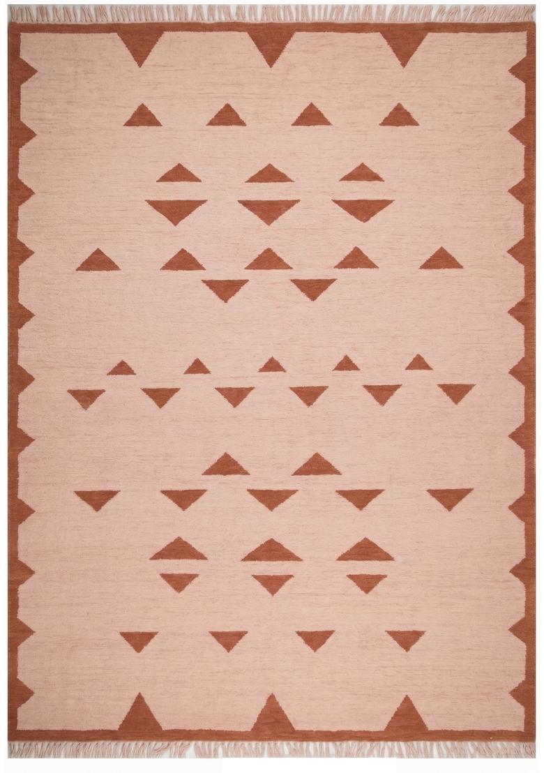 Saffron Rugs Flat Woven Blush Pink Geometric Bohemian Rectangular Wool Area Rug - Indya