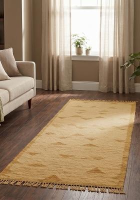 Saffron Rugs Flat Woven Golden Yellow Beige Geometric Bohemian Rectangular Wool Area Rug