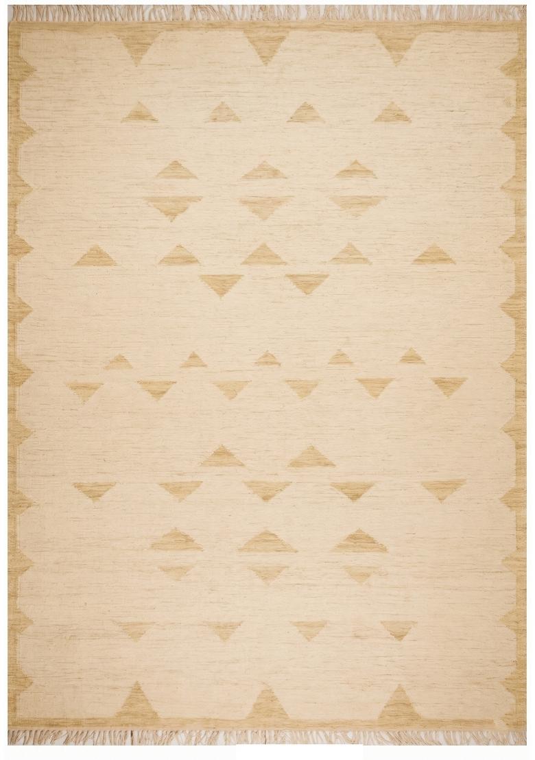 Saffron Rugs Flat Woven Golden Yellow Beige Geometric Bohemian Rectangular Wool Area Rug - Indya