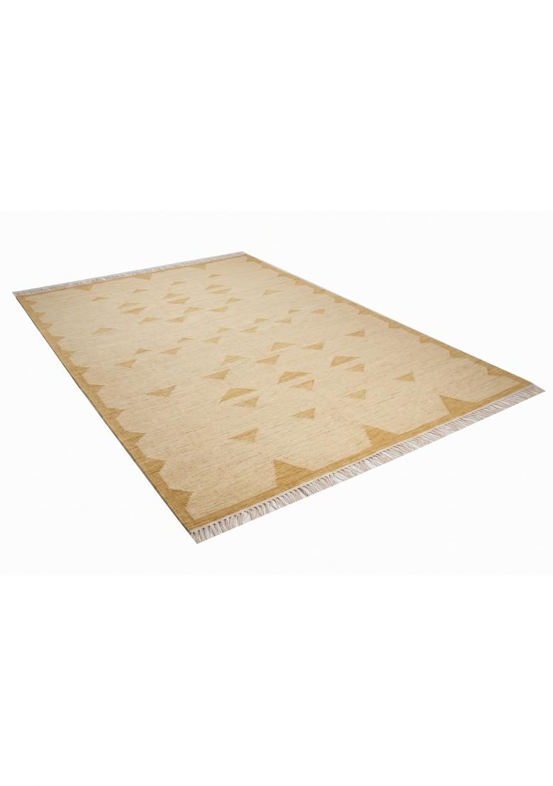 Saffron Rugs Flat Woven Golden Yellow Beige Geometric Bohemian Rectangular Wool Area Rug - Indya