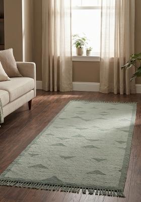 Saffron Rugs Flat Woven Sage Green Geometric Bohemian Rectangular Wool Area Rug