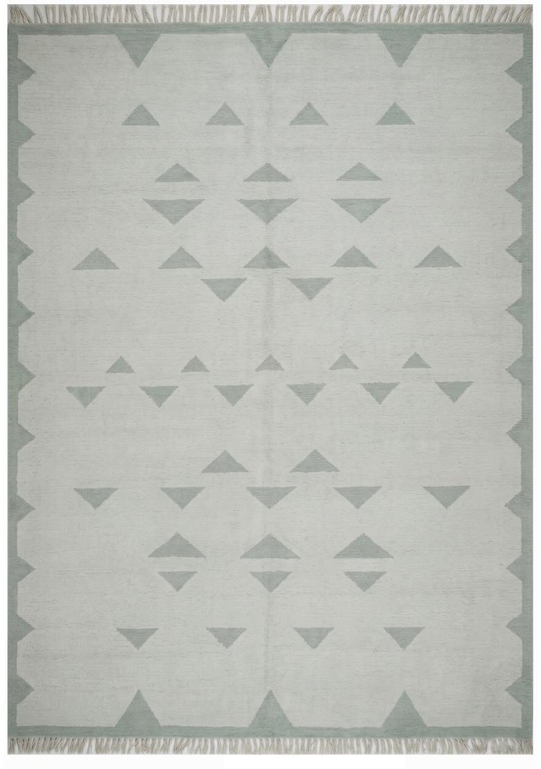 Saffron Rugs Flat Woven Sage Green Geometric Bohemian Rectangular Wool Area Rug - Indya