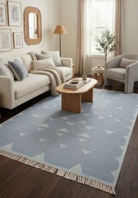 Saffron Rugs Flat Woven Light Blue Geometric Bohemian Rectangular Wool Area Rug