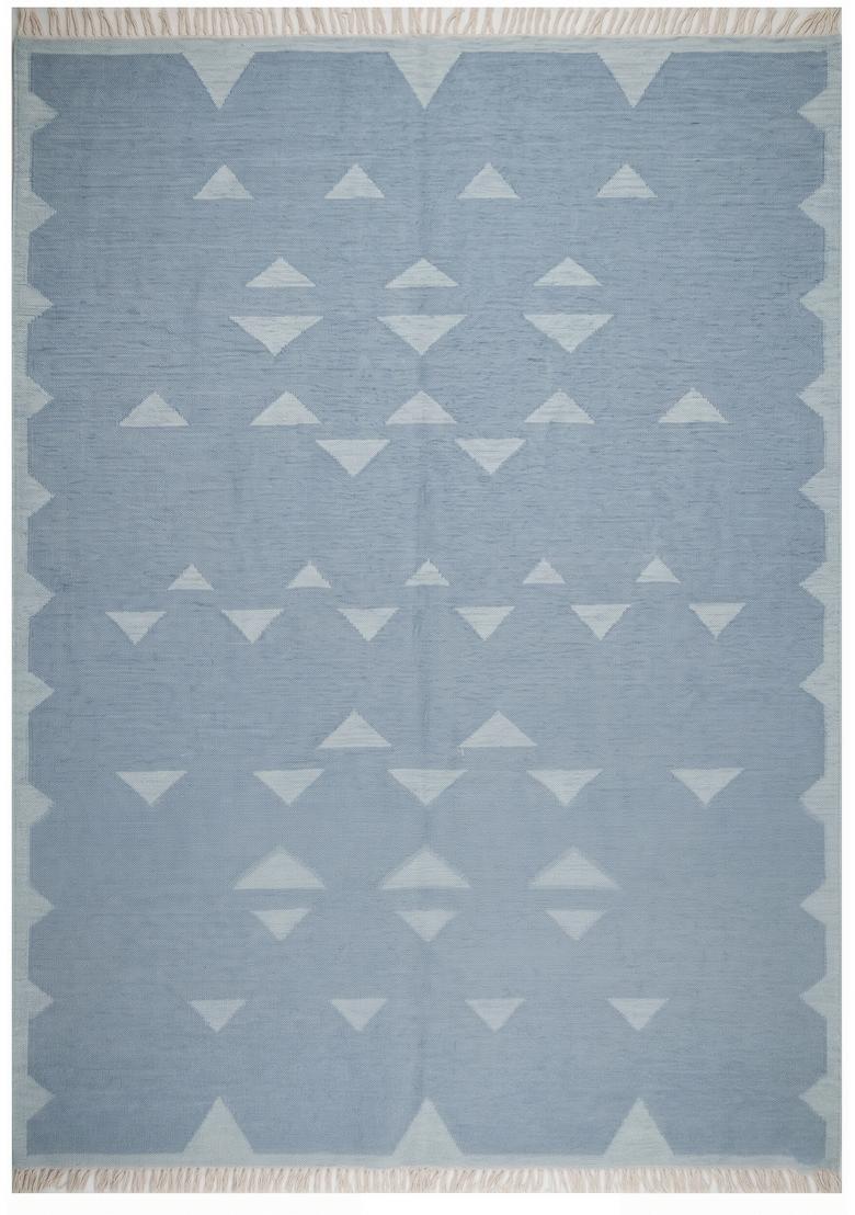 Saffron Rugs Flat Woven Light Blue Geometric Bohemian Rectangular Wool Area Rug - Indya