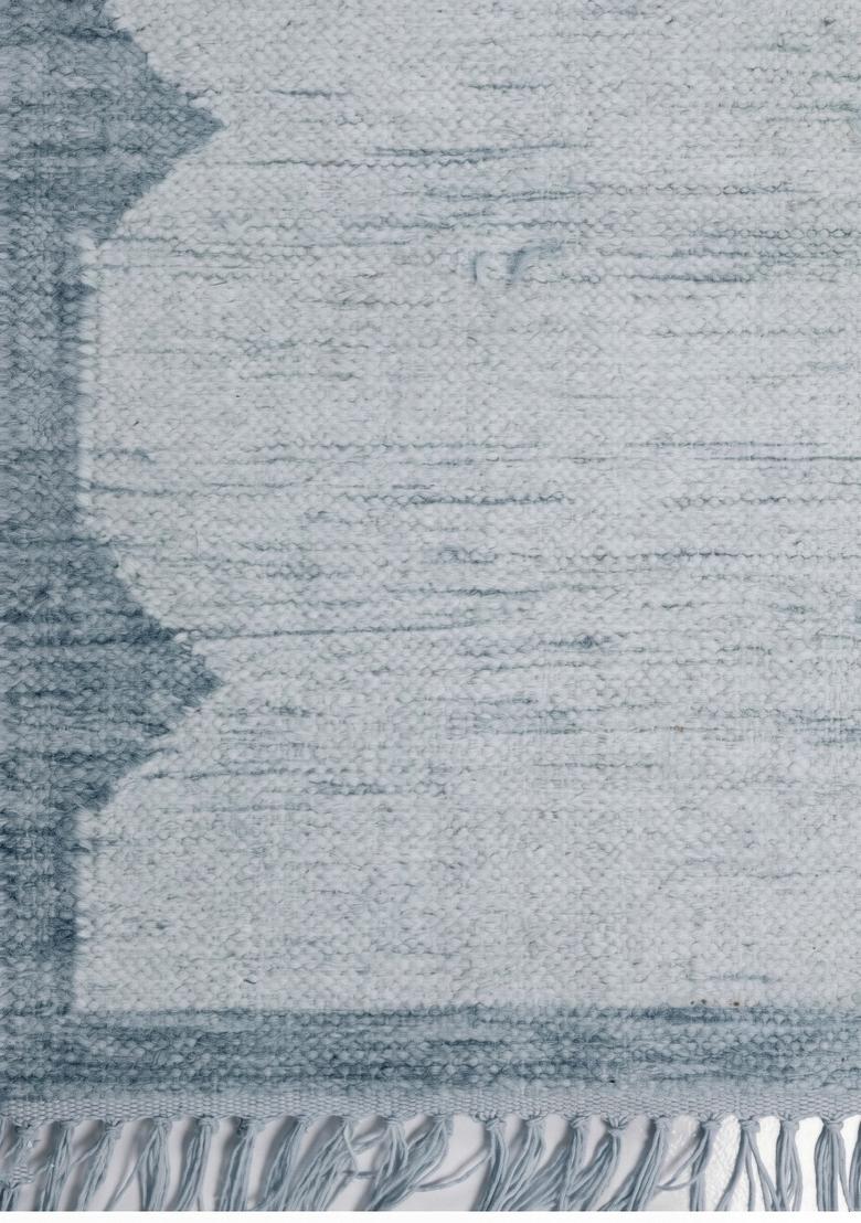 Saffron Rugs Flat Woven Light Blue Geometric Bohemian Rectangular Wool Area Rug - Indya