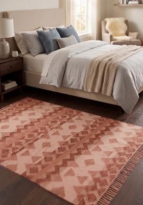 Saffron Rugs Flat Woven Terracotta Pink Geometric Bohemian Rectangular Wool Area Rug